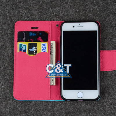 Λεπτό δέρμα Iphone 6 συν την προστατευτική περίπτωση, κάτοχος πιστωτικών καρτών βιβλίων στάσεων πορτοφολιών